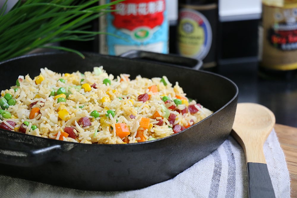 Riz cantonnais aux lardons facile et rapide