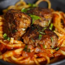 Tender meatballs and spaghetti