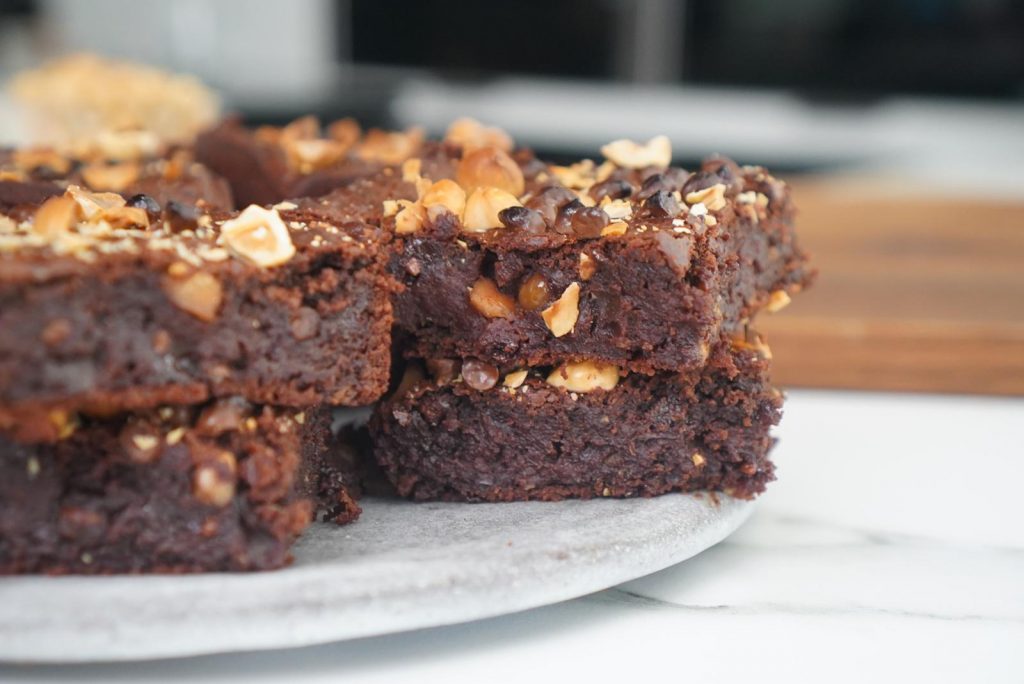 brownie haricots blancs chocolat noisettes d’hier soir Sans beurre, sans oeufs