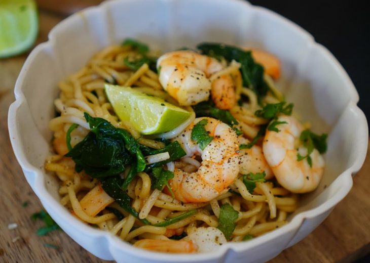 Nouilles sautées crevettes a l’ail