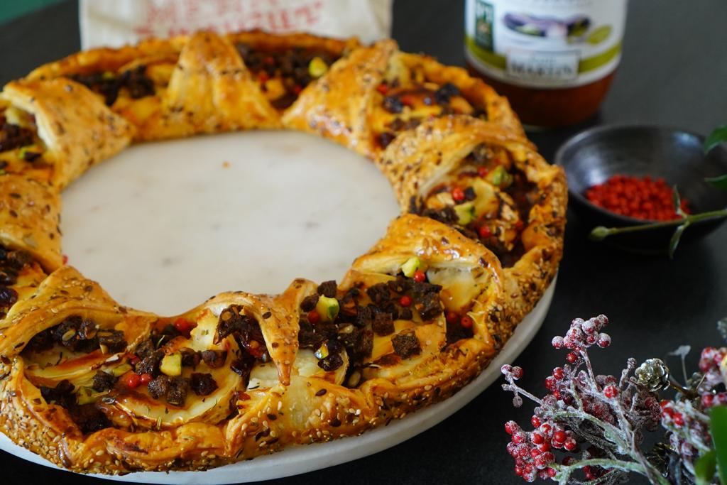 La recette de la couronne feuilletée Riste d’Aubergine et fromage de chèvre frais