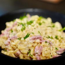 recette des coquillettes, façon risotto, jambon et comté