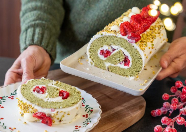 buche roulée framboise pistache